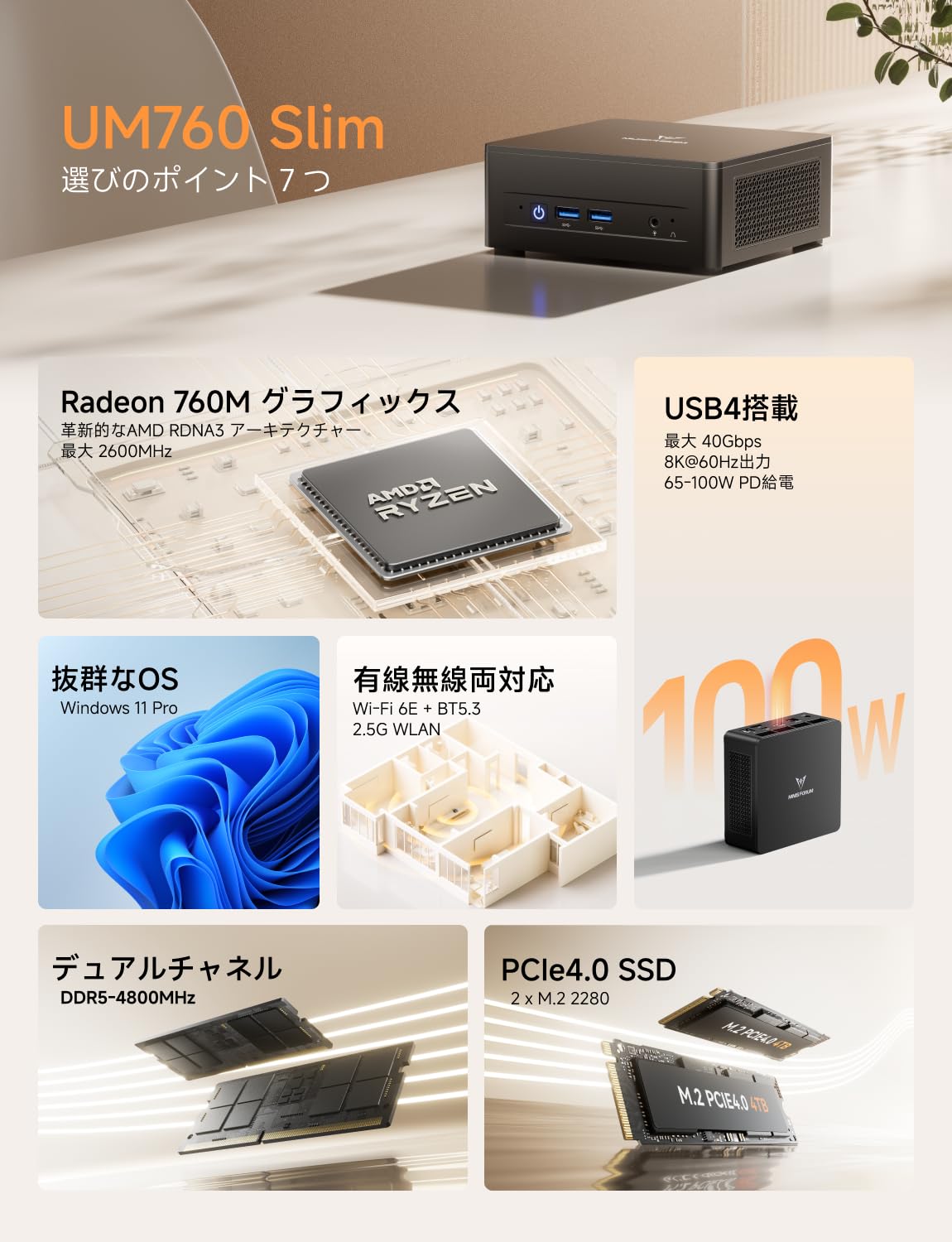 Amazon.co.jp: 【Amazon.co.jp出品】MINISFORUM UM760 Slim ミニpc AMD
